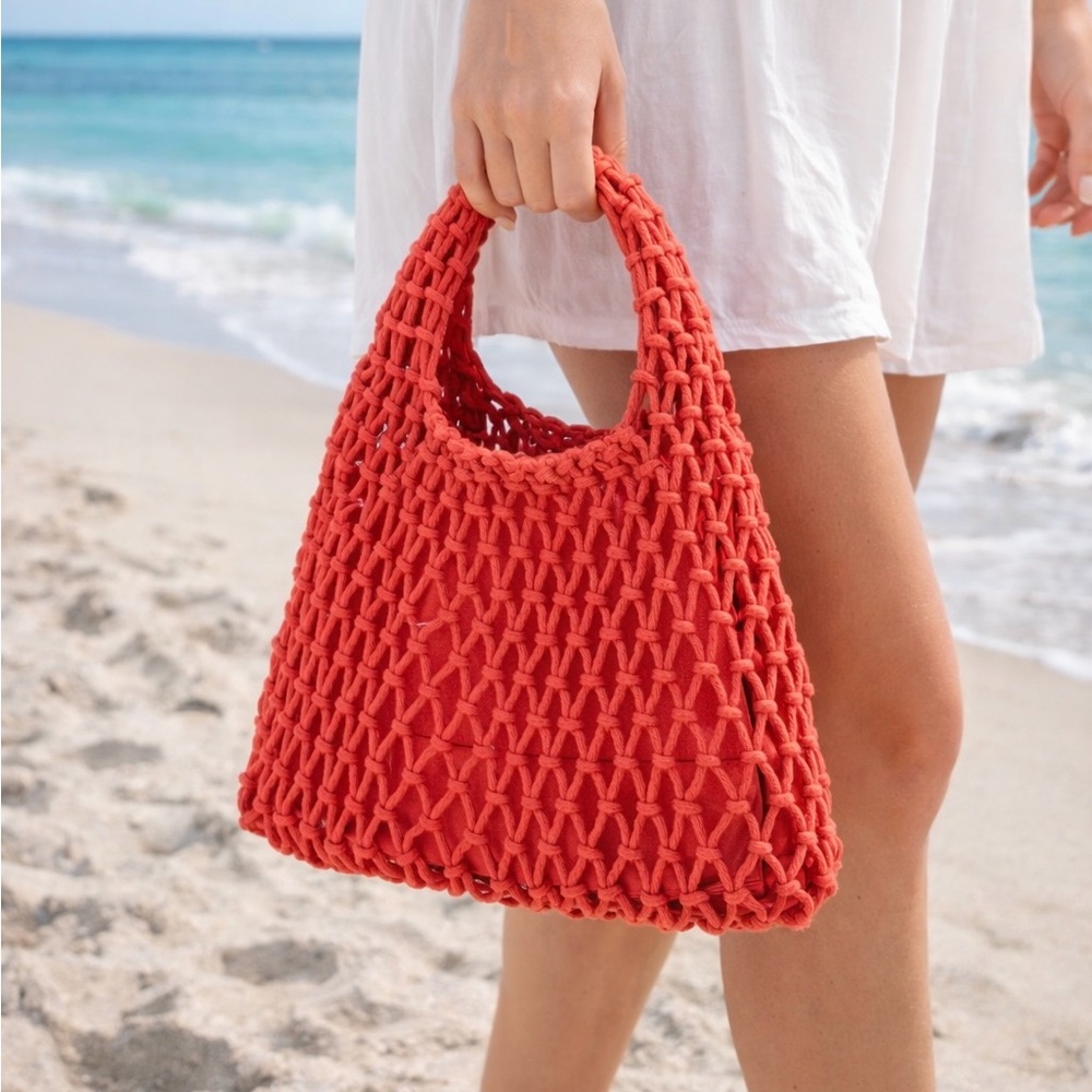 Neiman Marcus Crochet Mini Satchel in Salmon